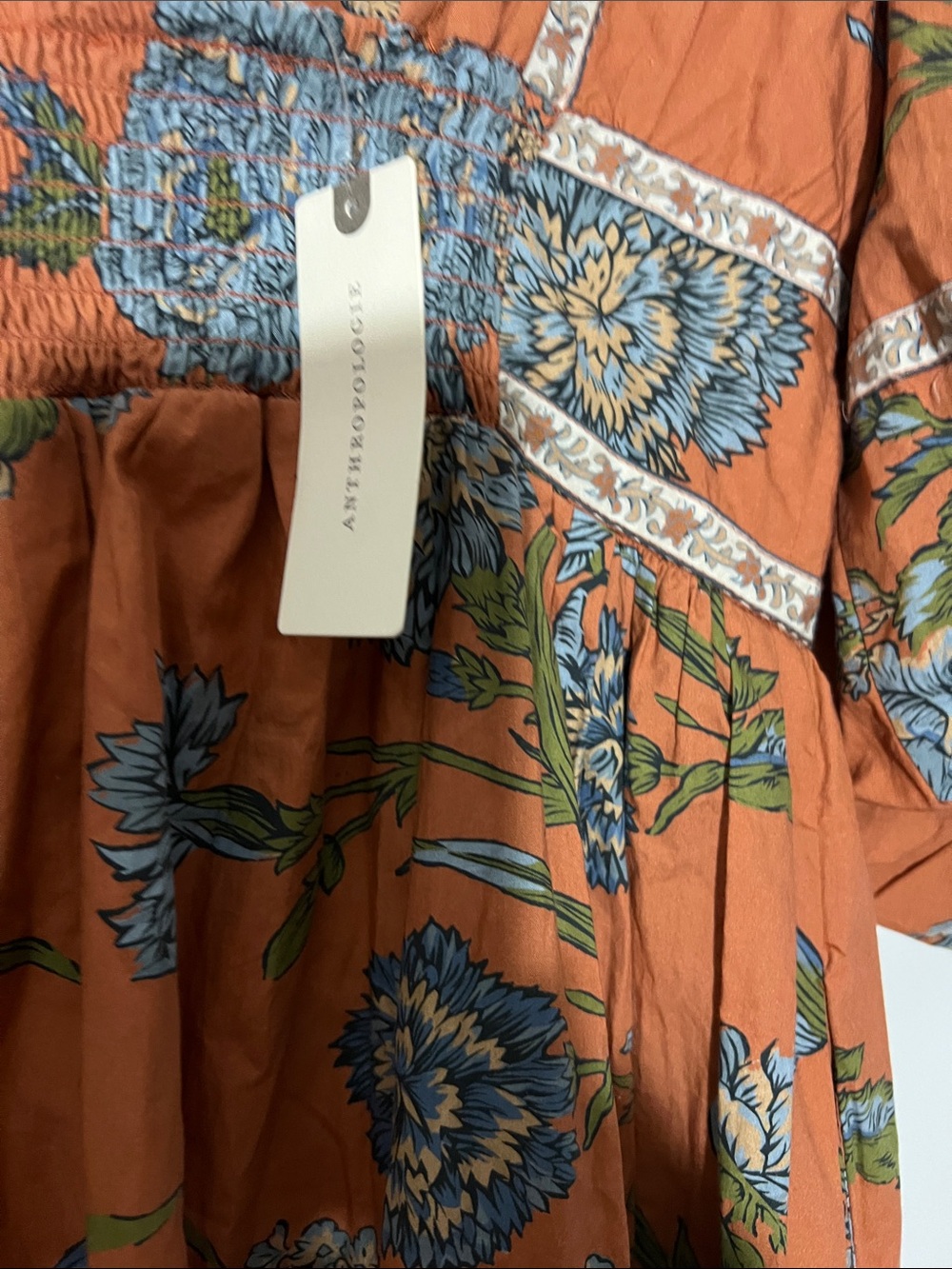 Puff-Sleeve Floral Midi Dress in Rust - Picture 4 of 4